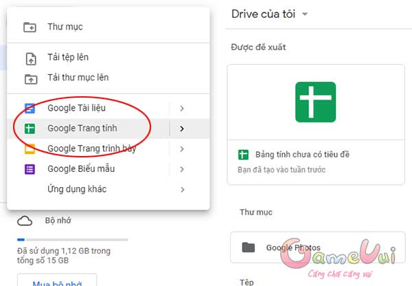 Google trang tính