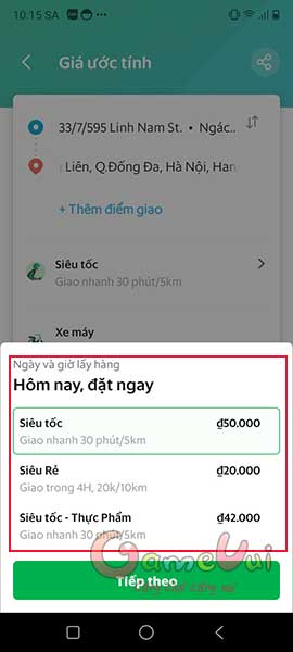 Chọn loại dịch vụ
