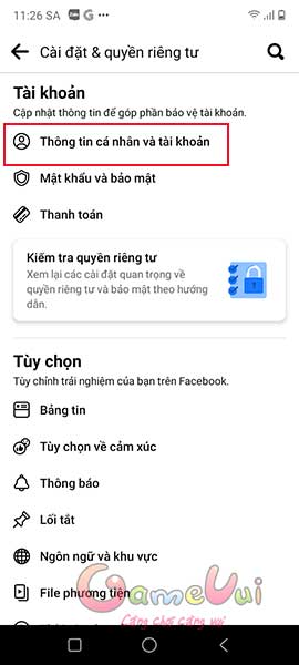 Thông tin cá nhân và tài khoản