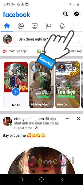 Chạm vào 3 gạch ngang