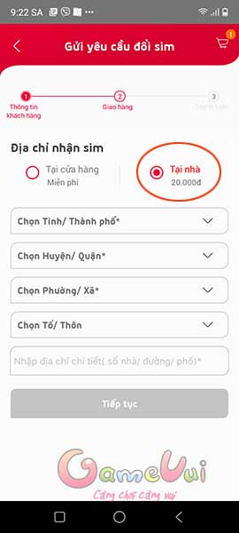 Điền địa chỉ nhận sim