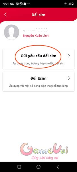 Gửi yêu cầu đổi sim