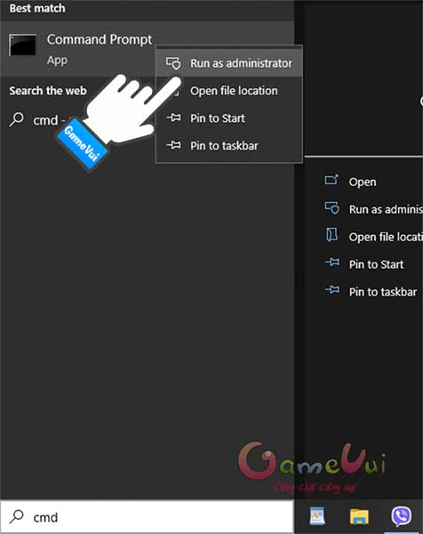 Mở cmd bằng quyền admin