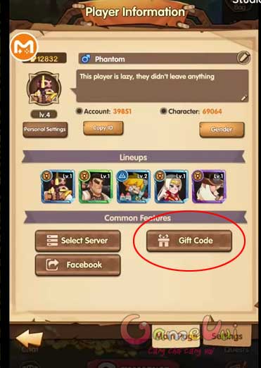 Chạm vào nút Giftcode