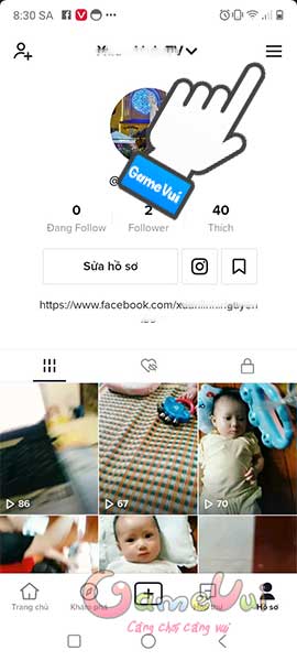 Chạm vào 3 gạch ngang