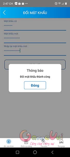 Đổi mật khẩu thành công