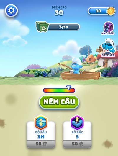 Hãy căn lúc cần câu chuyển vào vạch màu xanh thì bấm Ném câu