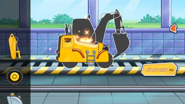 Lắp ghép chính xác từng bộ phận của máy xúc