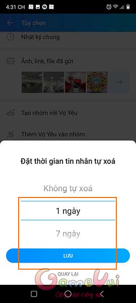 Đặt thời gian tự xóa