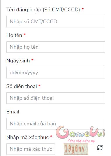 Điền thông tin đăng ký