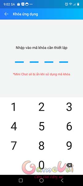Đặt mã khóa gồm 4 chữ số