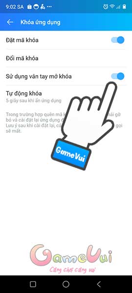 Sử dụng vân tay mở khóa