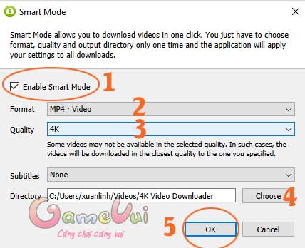 Chọn các thông số