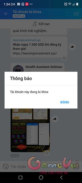 Thông báo Zalo bị khóa