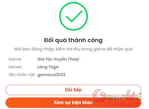 Đổi quà thành công