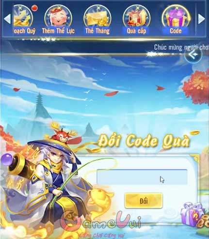 Nhập code trong Đổi code quà