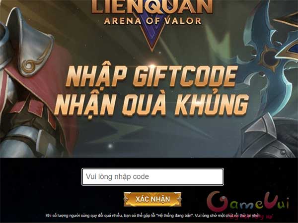 Nhập code Liên Quân Garena