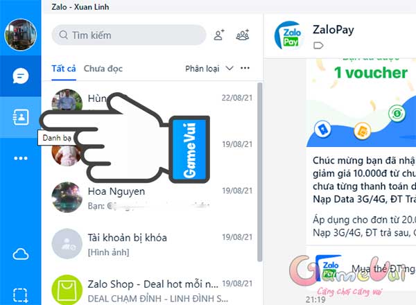 Nhấn vào Danh bạ