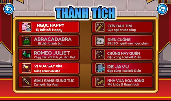 Các mốc thành tích, thành tựu người chơi sẽ nhận được