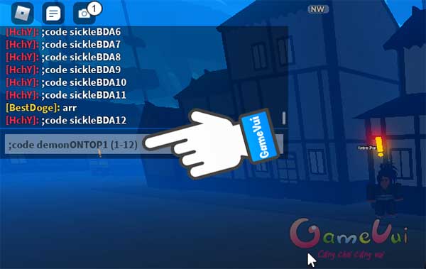 Nhập code vào ô chat