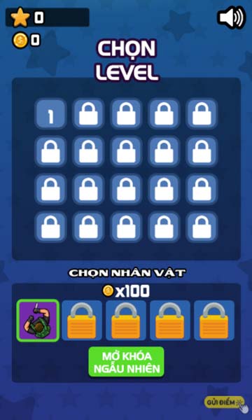 Lựa chọn level thử thách, mở khóa các mẫu skin nhân vật