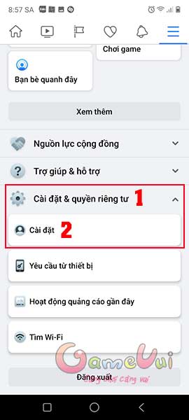 Chọn Cài đặt