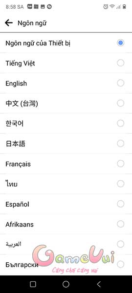 Chọn ngôn ngữ Facebook trên điện thoại