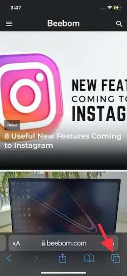 Chạm nút chuyển tab