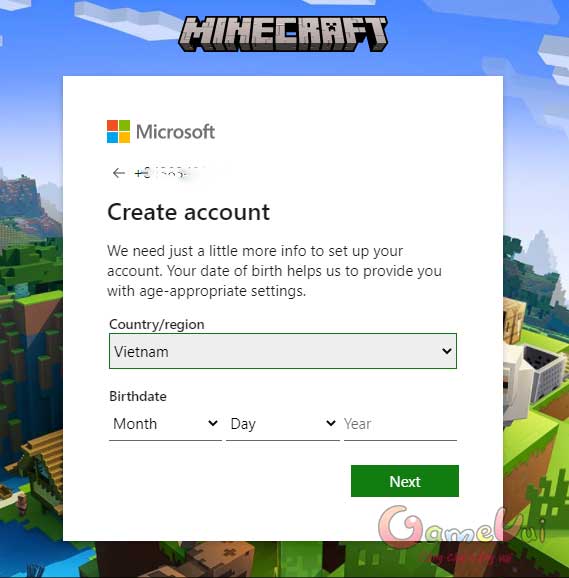Chọn quốc gia và ngày tháng năm sinh
