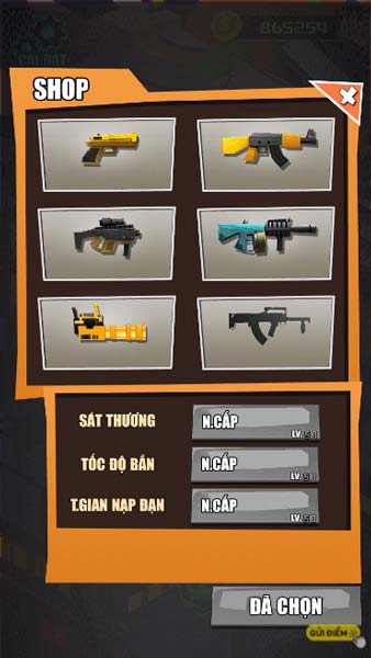 Có tổng cộng 6 vũ khí để người chơi lựa chọn sử dụng