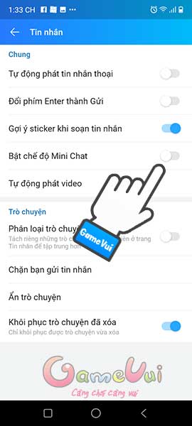 Bật chế độ Mini chat
