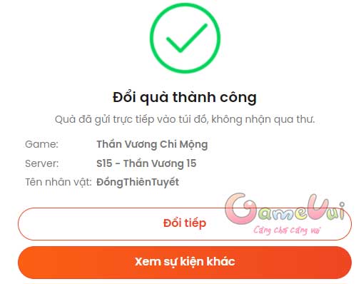 Đổi quà thành công