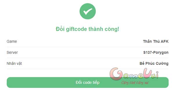 Đổi code thành công