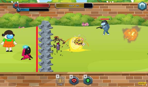 Sử dụng ném bom, hồi máu hoặc tạo khiên