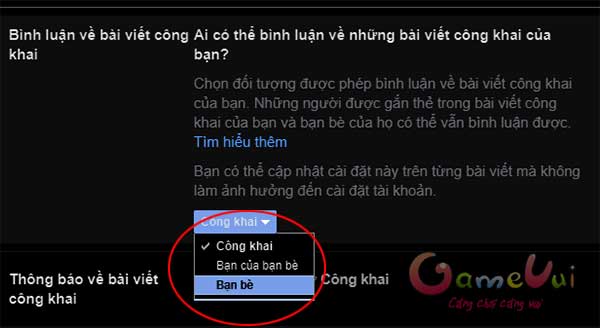Chuyển từ chế độ Công khai sang Bạn bè