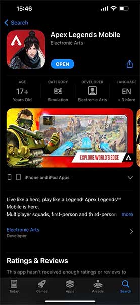 Tìm Apex Legend Mobile để tải