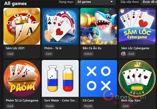 Chọn game trong mục All games