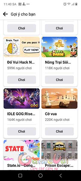 Chọn game để chơi
