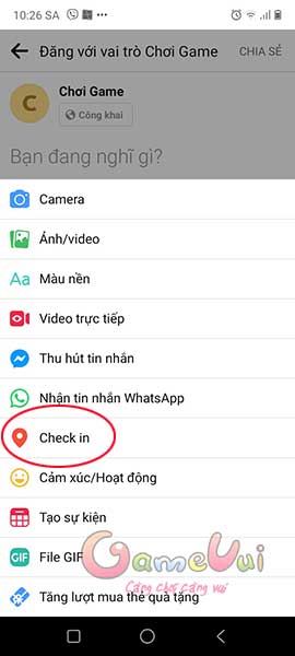 Chọn Check in