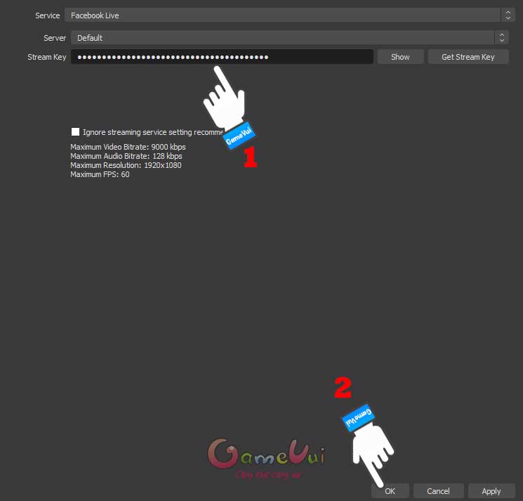 Dán Khóa luồng vào Stream Key