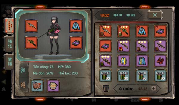 Trang bị vũ khí, vật phẩm