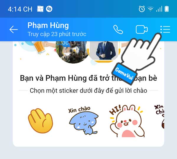 Chạm vào biểu tượng 3 dấu gạch
