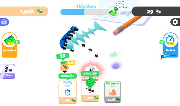 Liên tục nâng cấp chỉ số sức mạnh cho đàn kiến