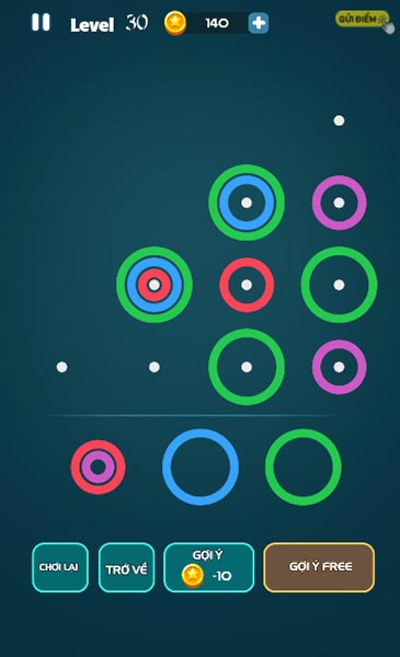 Xếp những hình tròn cùng màu thành đường thẳng