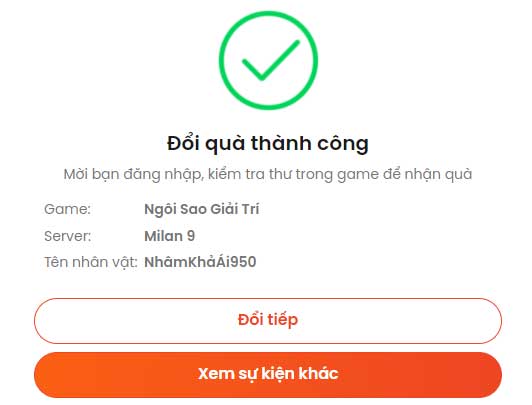 Đổi quà thành công