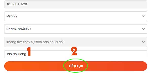 Nhập code vào ô trống