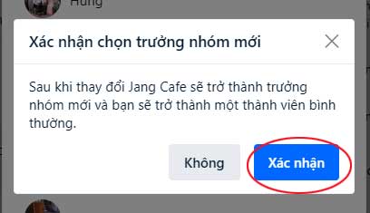 Xác nhận trưởng nhóm mới