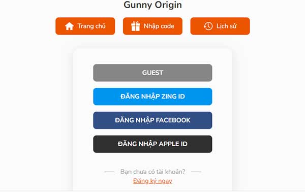 Đăng nhập tài khoản Gunny Origin