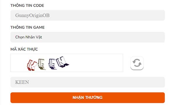 Nhập code Gunny Origin
