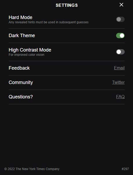 Cài đặt, thay đổi thiết lập game Wordle